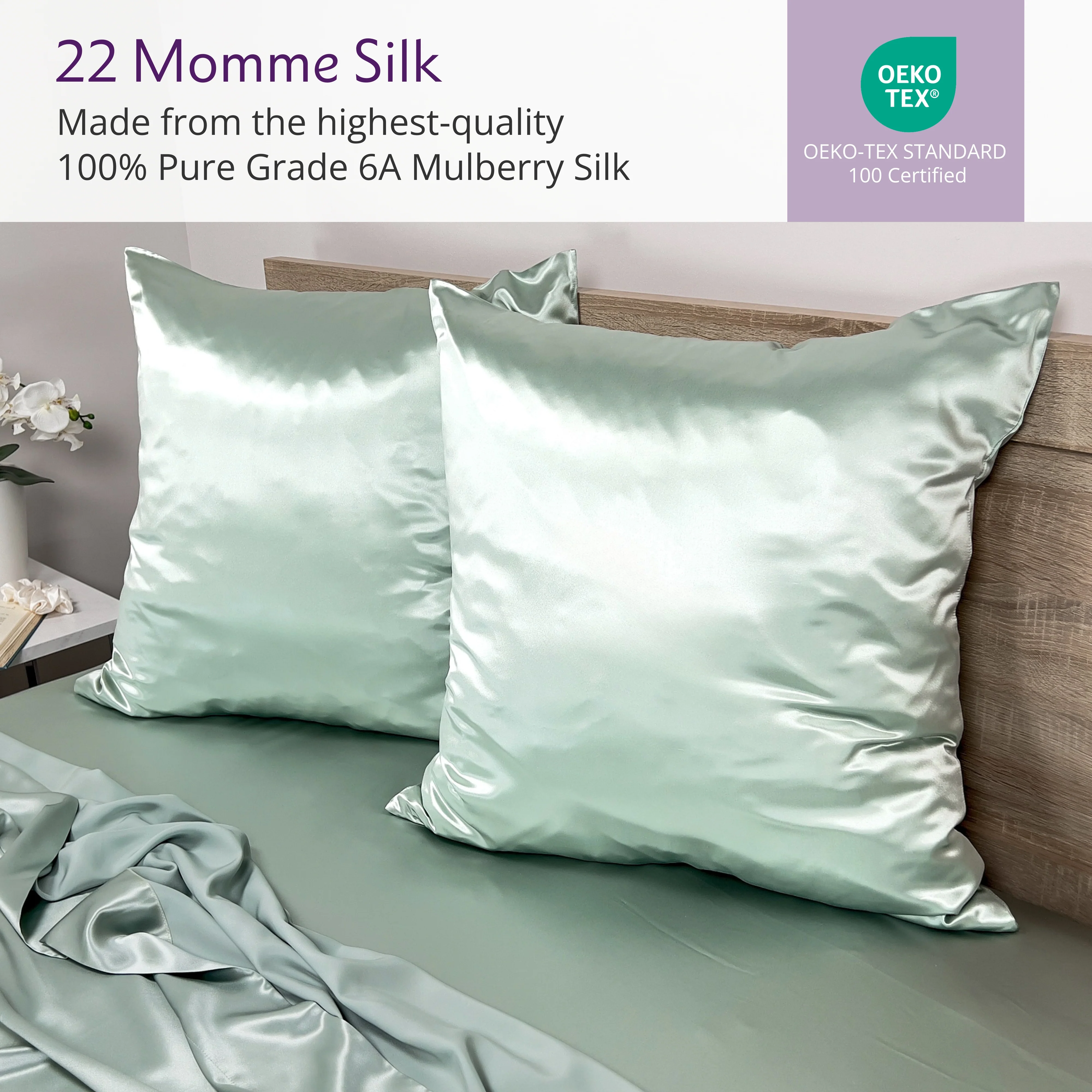 22 Momme Silk Euro Sham - Steel Blue - Image 3