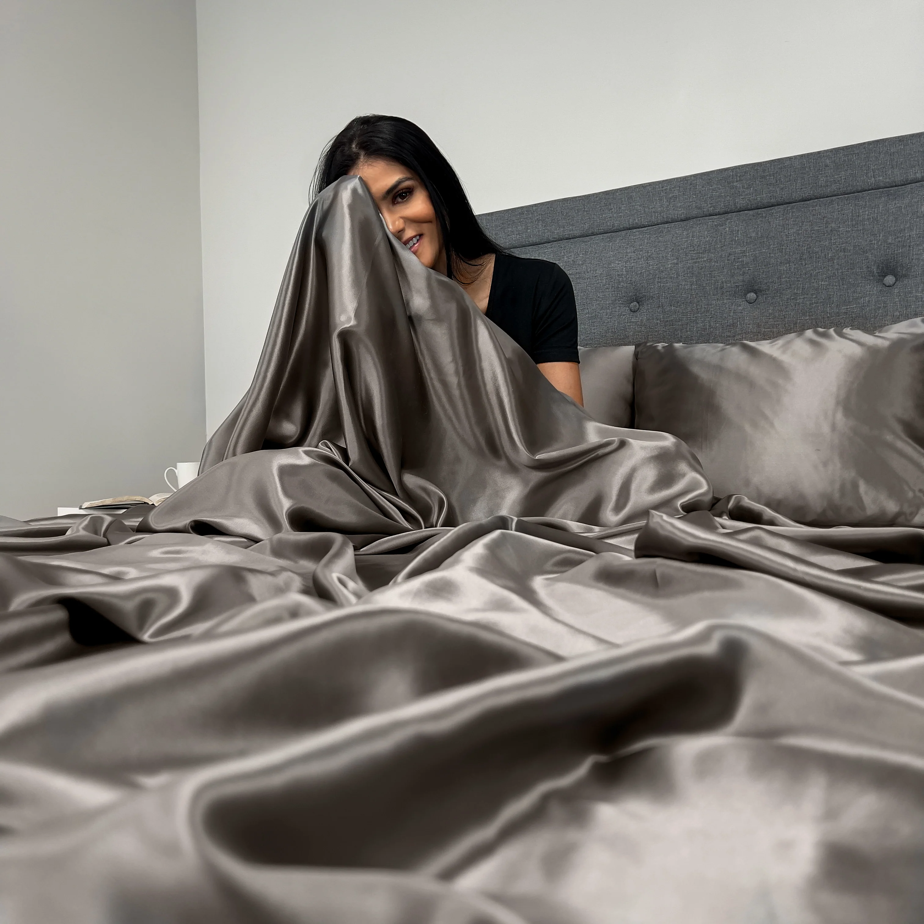 22 Momme Silk Flat Sheet - Gunmetal - Image 5