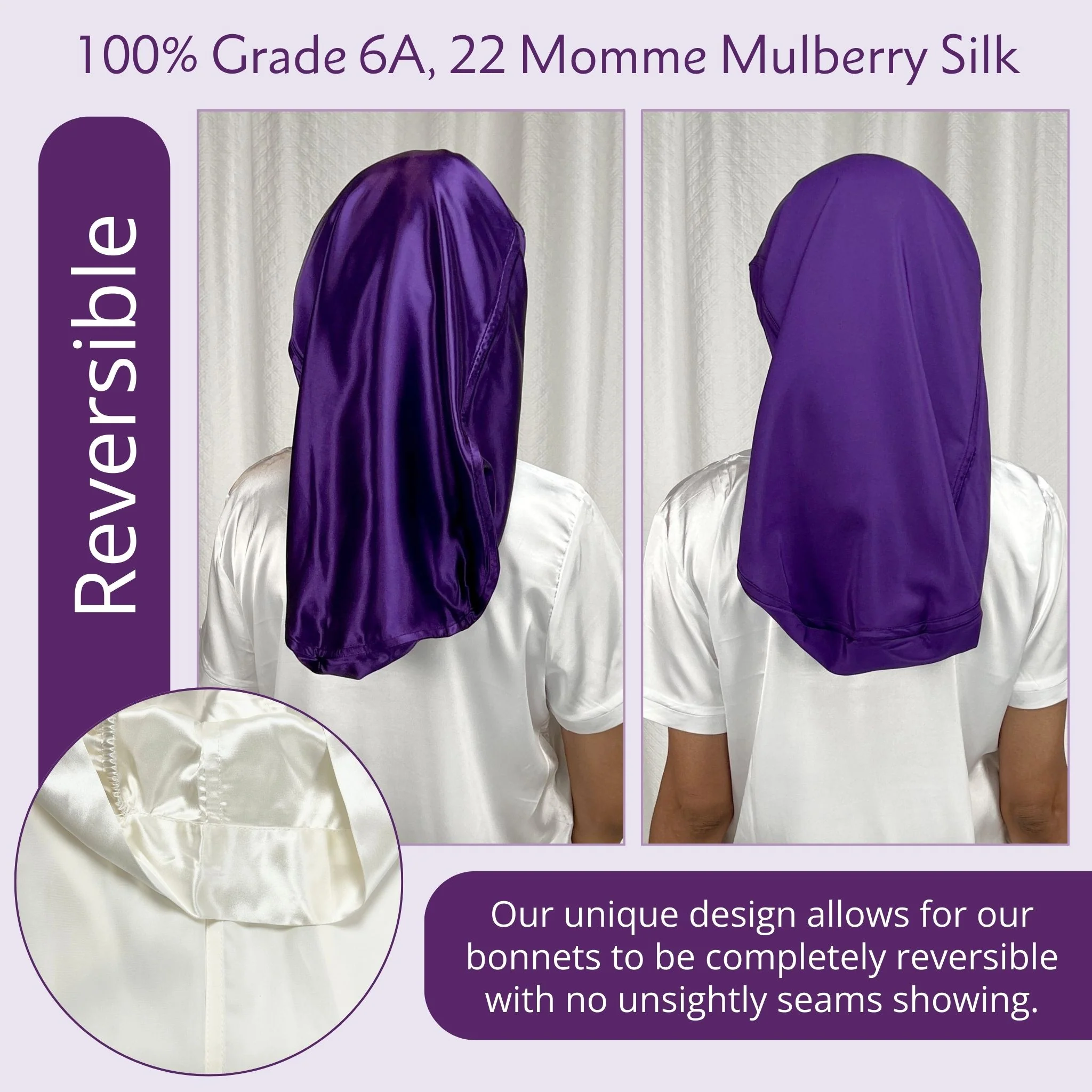 Silk Long Hair Reversible Bonnet - Gunmetal - Image 3